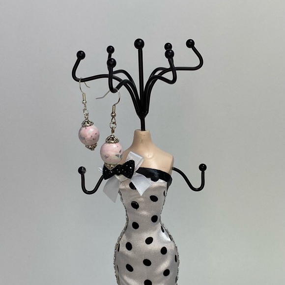 Unique Handmade Polymer Clay Pink & White Earrings - Picture 12 of 12